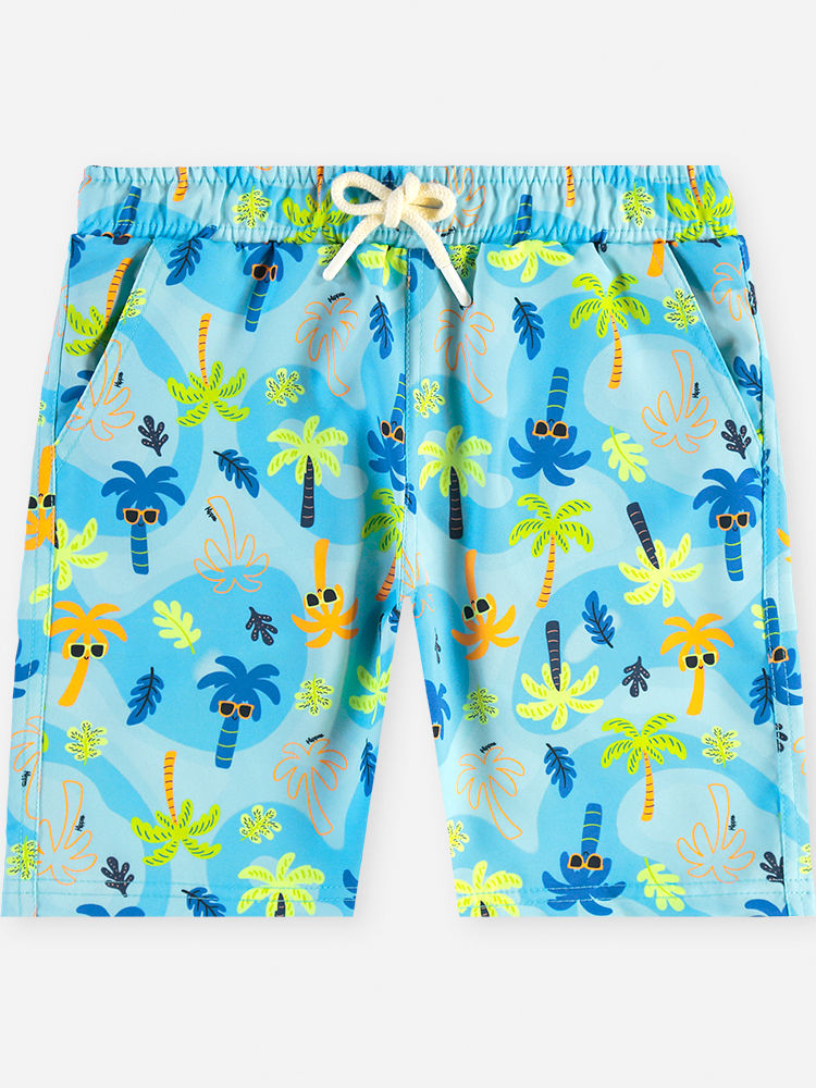 Bermuda Menino em Nylon com Elastano Palmas Laranja Neon