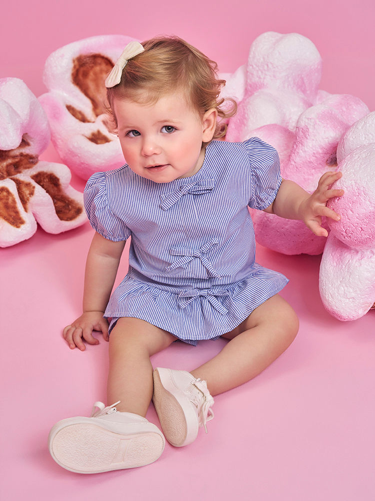 Conjunto Bebê Menina Bata com Laços e Shorts em Tricoline – Look Delicado Cinti Baby AZUL DENIM