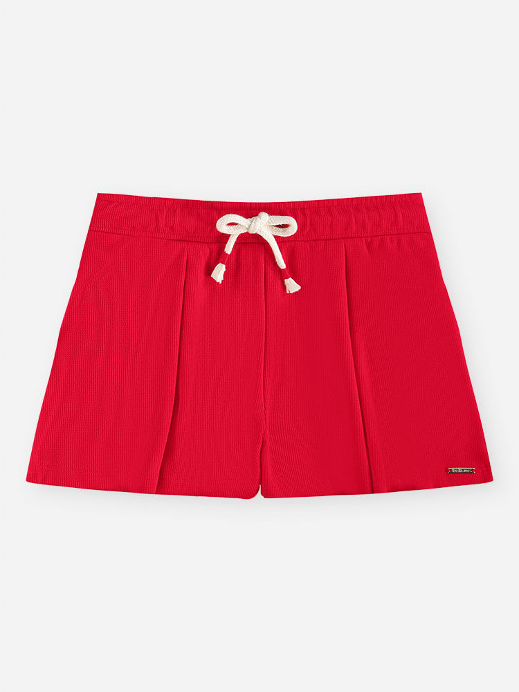 Conjunto Infantil Menina Blusa Boxy Laços e Short Waffle Vermelho