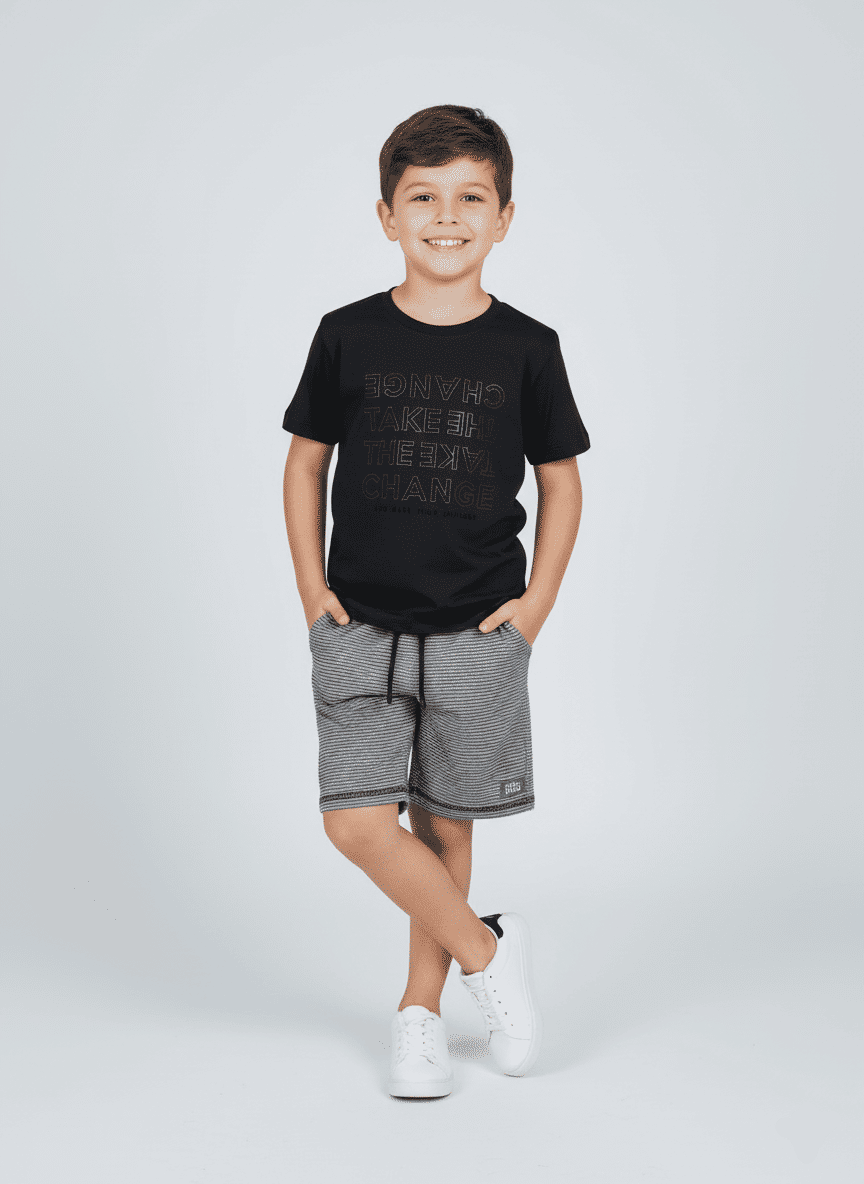 CONJ CAMISETA E BERMUDA CZ CHUMBO STONE/PRET