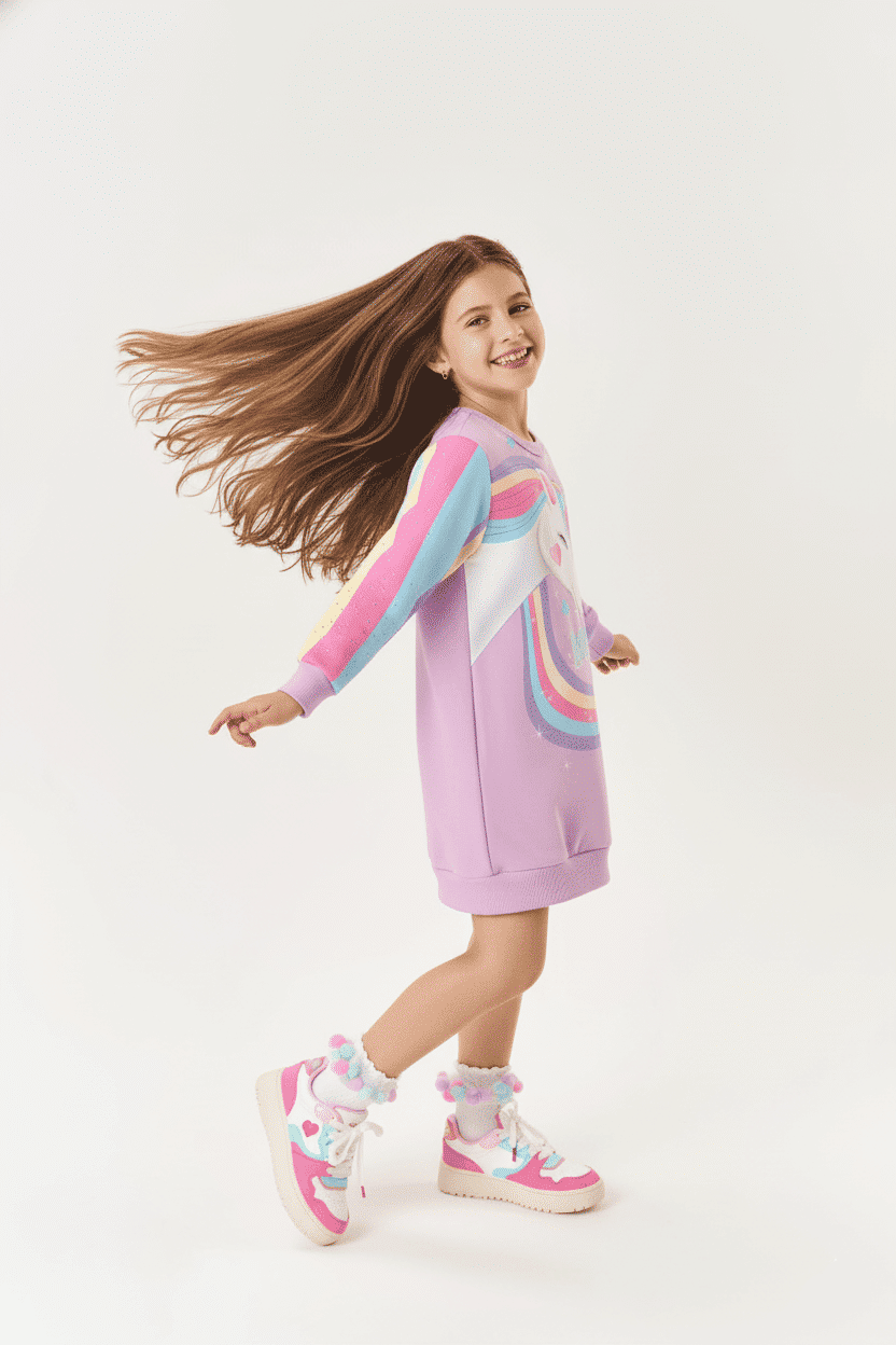 Vestido Infantil Menina Magic Unicórnio Lilás Mundo Cinti