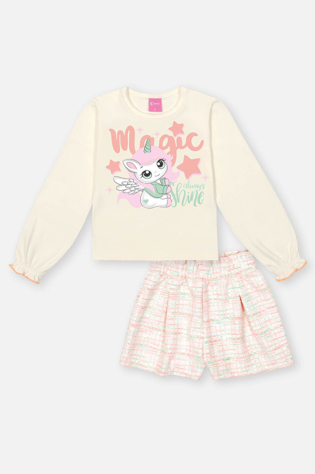 Conjunto Infantil Menina Blusa Magic E Short Verde Mundo Cinti Conjunto Infantil Menina Blusa Magic E Short Verde Mundo Cinti