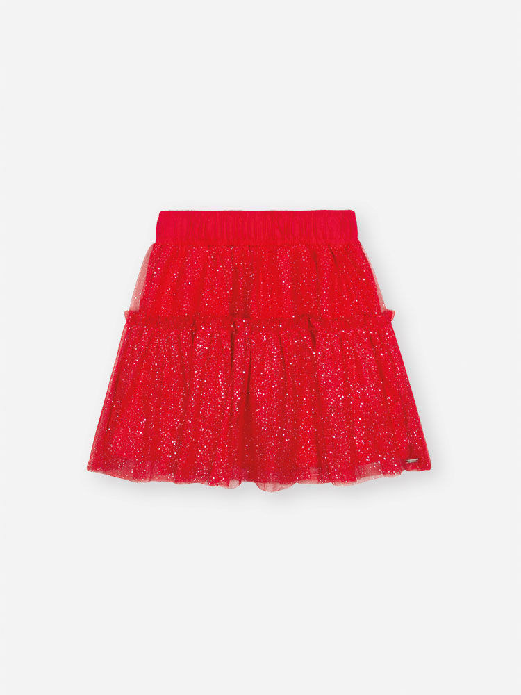 Saia-Shorts Infantil em Tule Glitter VERMELHO MARTE