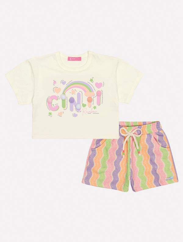 CONJ BLUSA E SHORTS NATURAL/LJ NEON