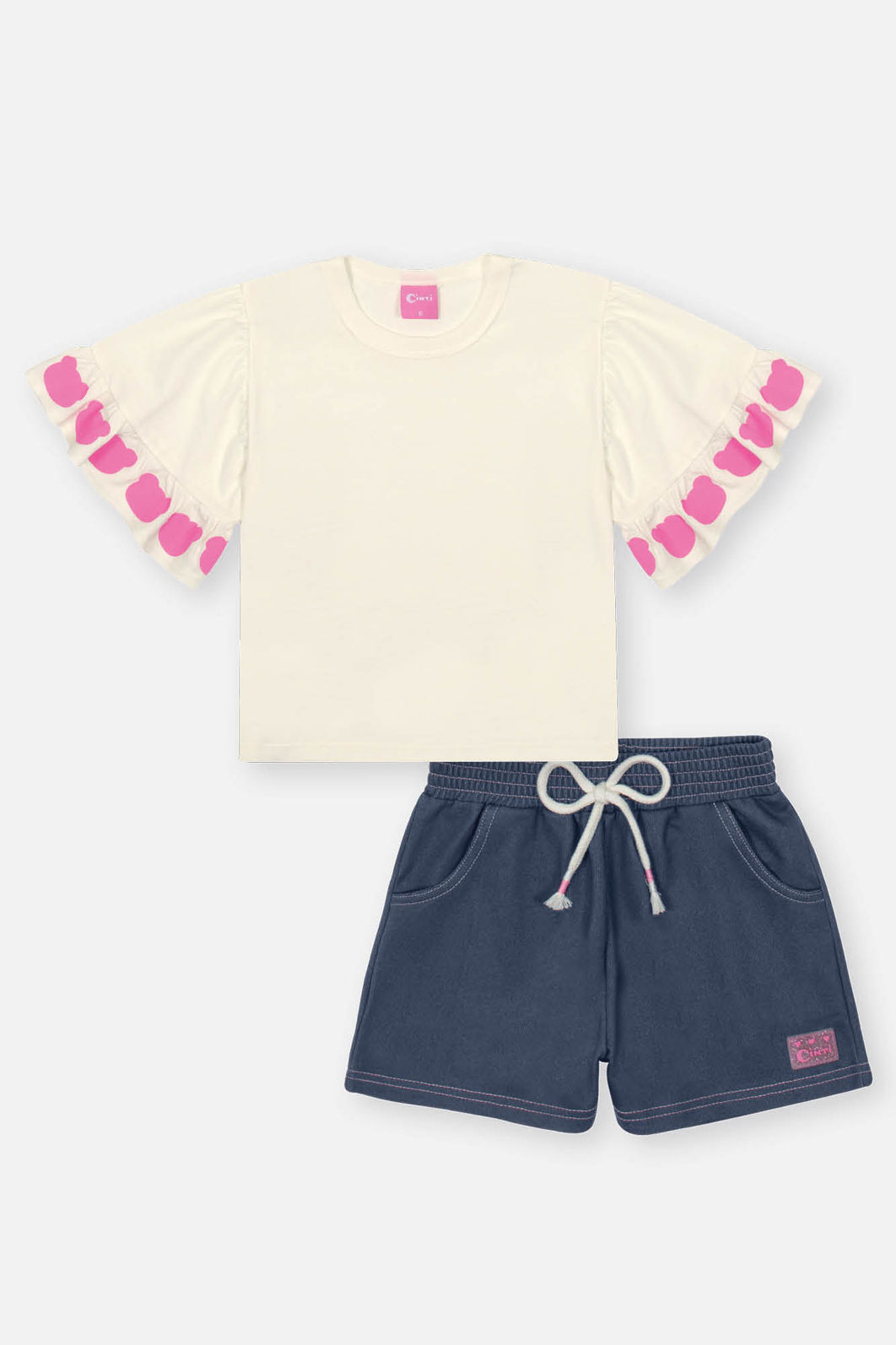 Conjunto Infantil Menina Blusa Ursinho E Short Natural Mundo Cinti
