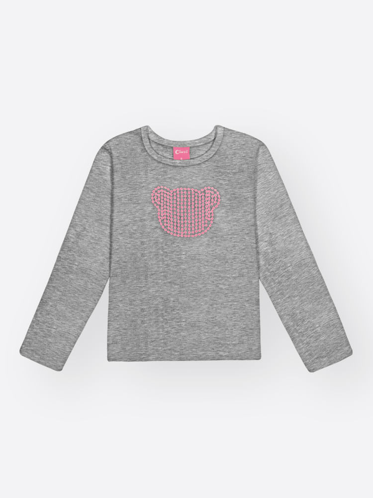Blusa Cotton Menina Ursinho Bordado Mundo Cinti
