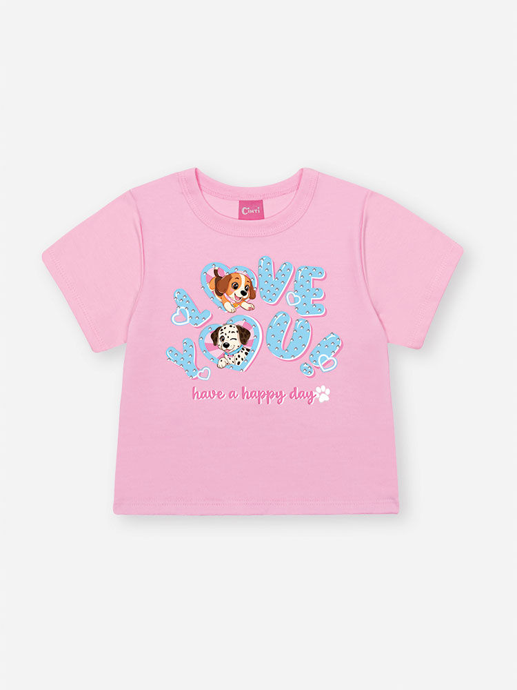 Conjunto Infantil com Blusa e Shorts Saia em Molecotton Denim – Look Menina Verão com Strass RS IOGURTE/AZ JEANS M