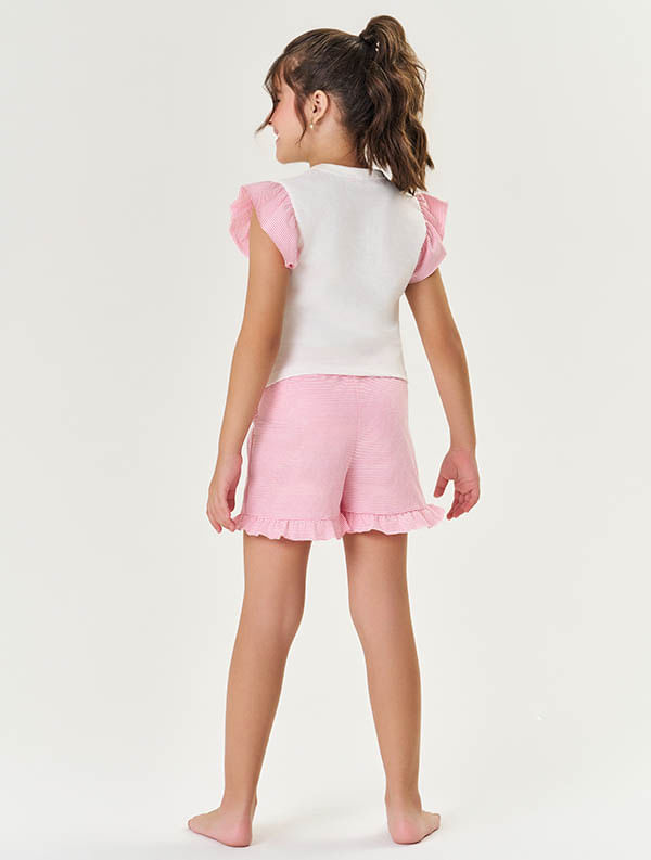 PIJAMA BLUSA E SHORTS NATURAL/ROSA CINTI