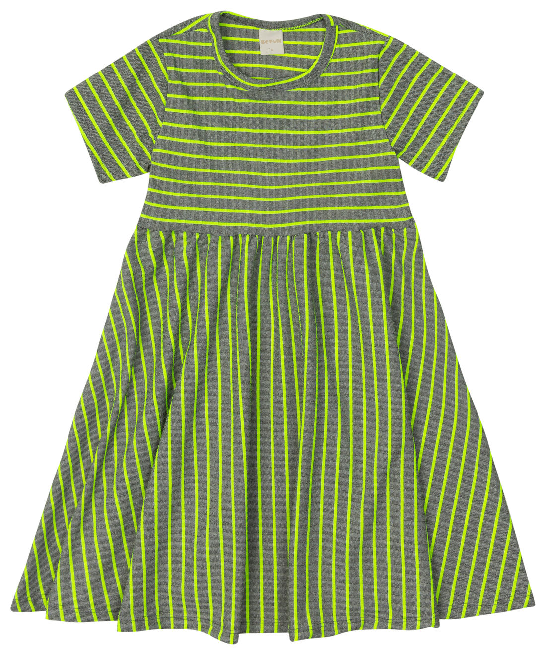 Vestido Infantil Canelado Evasê Manga Curta Listrado Verde Vestido Infantil Canelado Evasê Manga Curta Listrado Verde