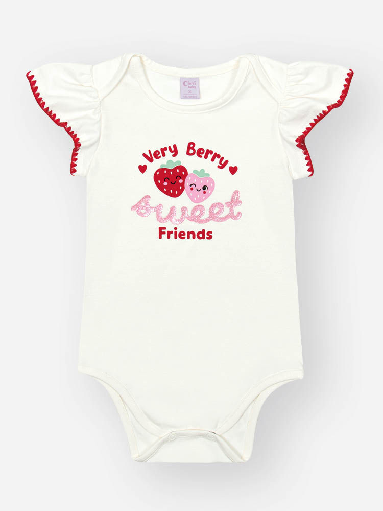 Conjunto Bebê Menina Body com Shorts Saia de Morangos – Look Infantil Berry Sweet Cinti Baby NATURAL/RS IOGURTE
