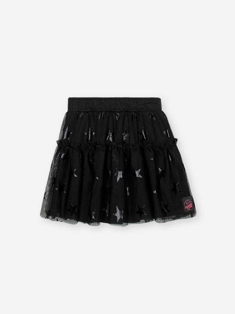 Conjunto Infantil com Blusa em Cotton de Unicórnio e Saia Shorts em Tule de Estrelas – Look Menina V PRETO