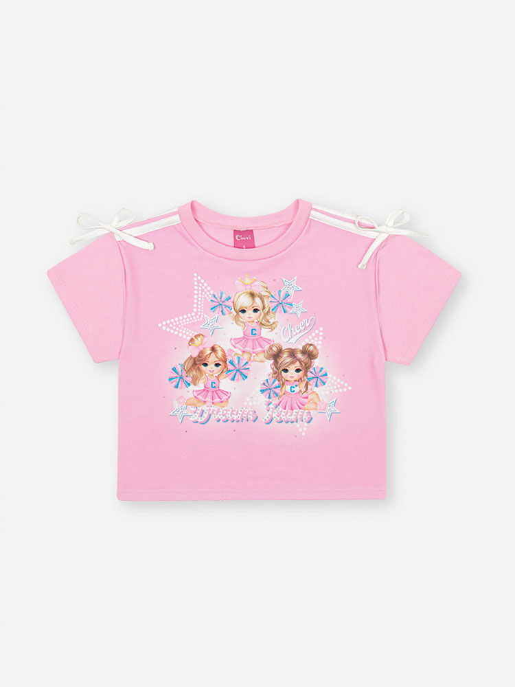 Conjunto Infantil Cheerleader com Saia em Tela e Ciclista – Conjunto Menina Fashion Cinti ROSA IOGURTE