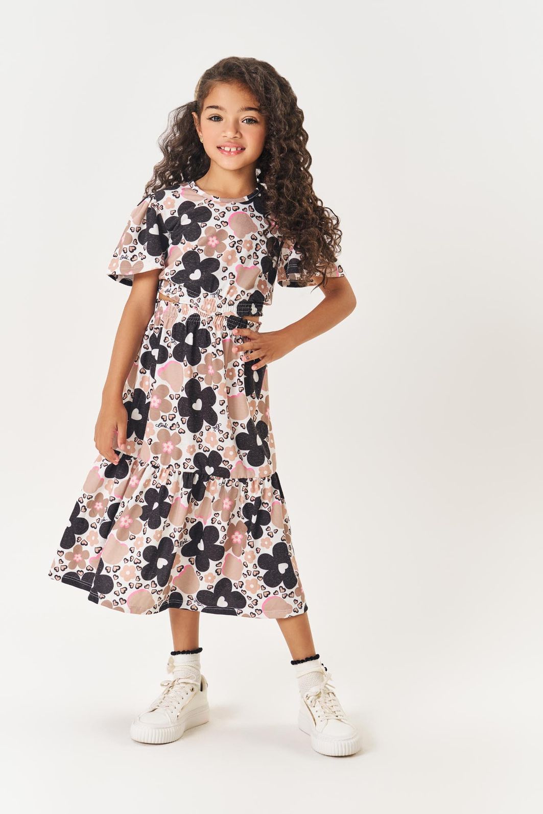 Vestido Infantil Midi com Recorte Lateral – Vestido Menina Floral Moderno Mundo Cinti
