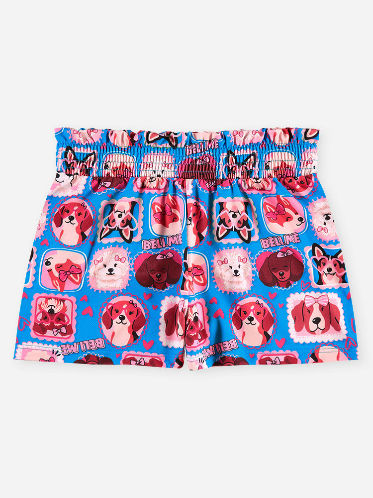 Short Infantil Menina Cachorrinhos em Malha UV