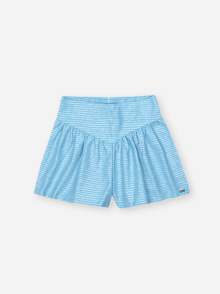 Conjunto Infantil com Blusa em Cotton e Shorts em Sarja Glow – Look Menina Verão com Strass NATURAL/AZ PORCELANA