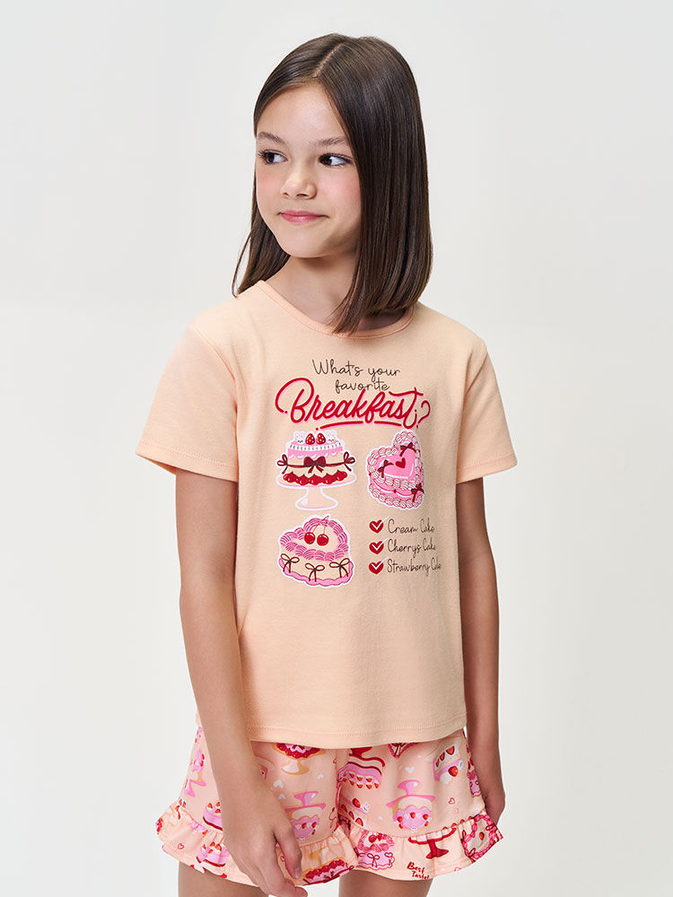 Conjunto Infantil Menina Pijama Breakfast em Suedine e Suede