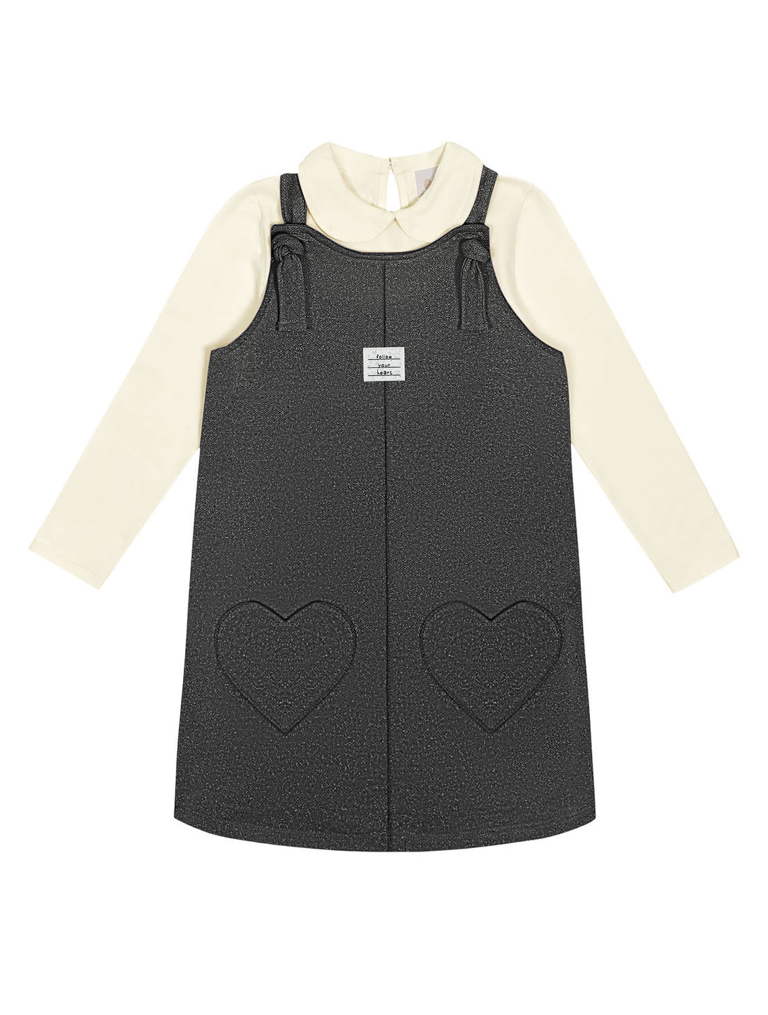CONJ BLUSA ML E SALOPETE NATURAL/PRETO