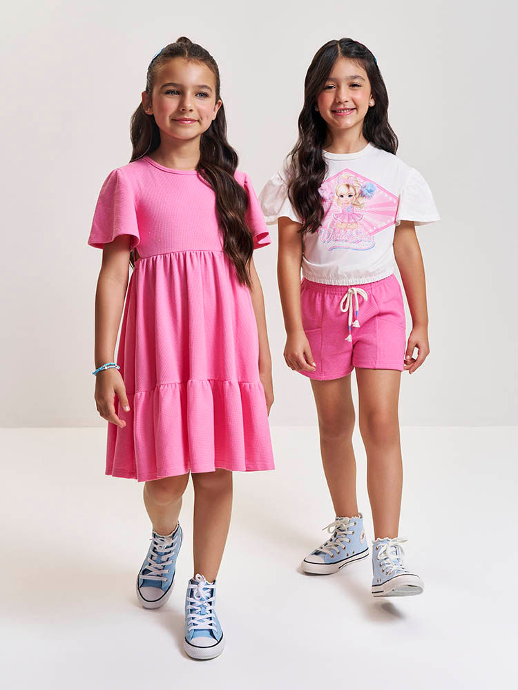 Conjunto Infantil Cheerleader com Shorts em Moletinho Waffle – Conjunto Menina Cinti NATURAL/RS CONFETE