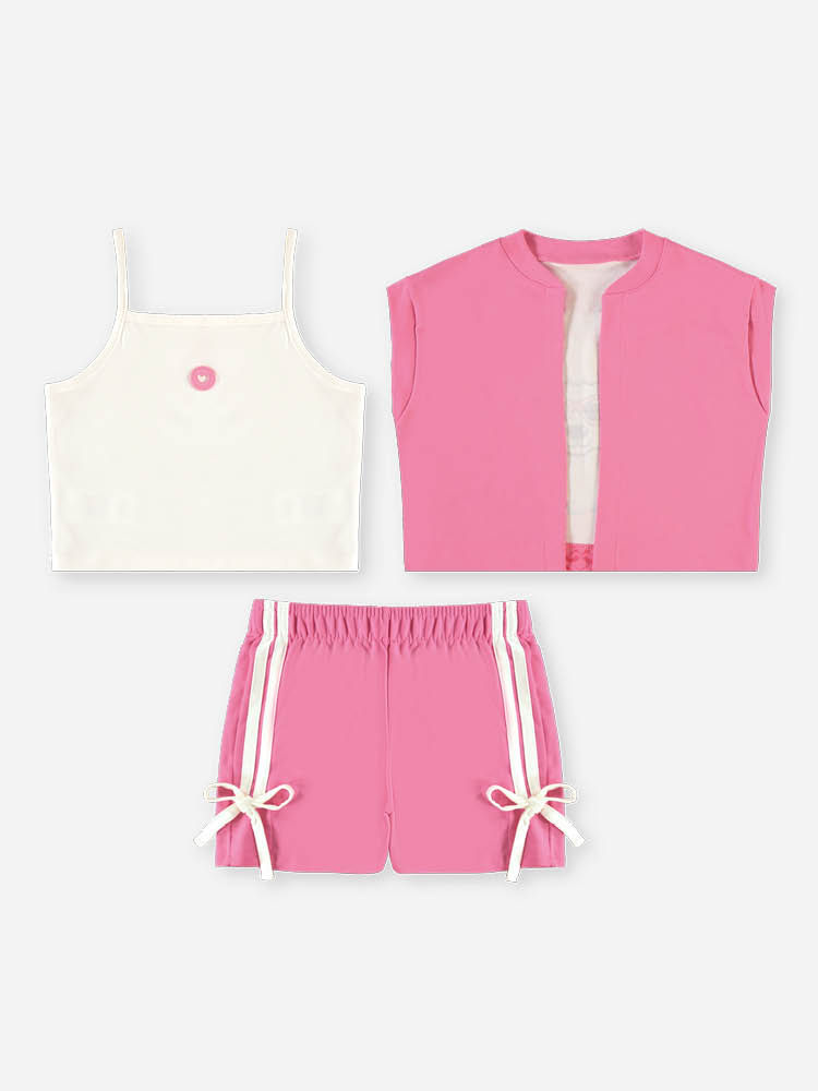 Trio Infantil Menina Regata e Short e Colete Poodle com Strass