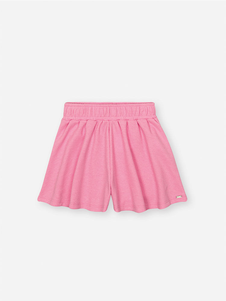 Conjunto Infantil Neon Love com Regata Cropped, Shorts em Moletinho Waffle e Bolsa – Look Menina Ver ROSA BARBIE