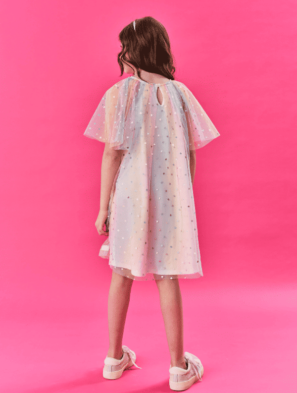 Vestido Infantil Menina Tule Com Corações Rosa Cinti Vestido Infantil Menina Tule Com Corações Rosa Cinti