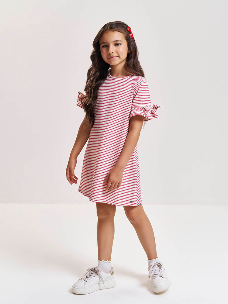 Vestido Infantil Listrado em Malha Fio Tinto – Vestido Menina Verão Rosa com Strass ROSA CRUSH