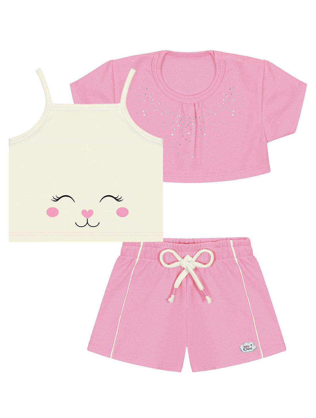 CONJ BLUSA,SHORTS,SOBREPOSICAO NATU/RS BARBIE/RS BA