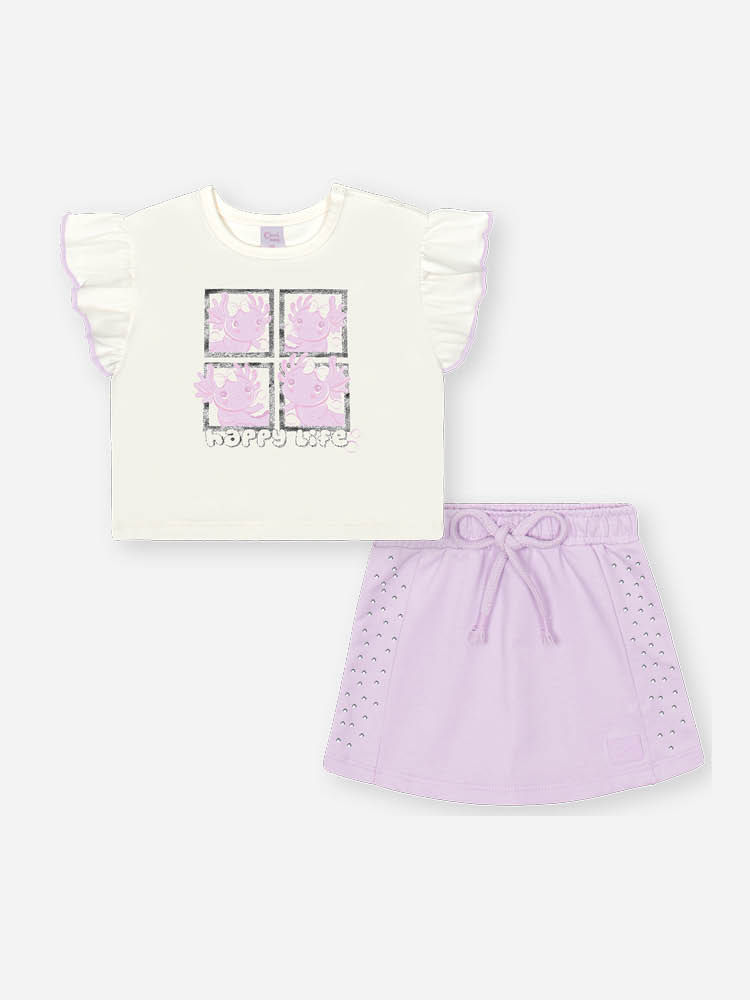 Conjunto Bebê Menina Blusa Boxy e Short-Saia Arco-íris com Strass – Look Delicado Cinti Baby NATURAL/LL BRUMA