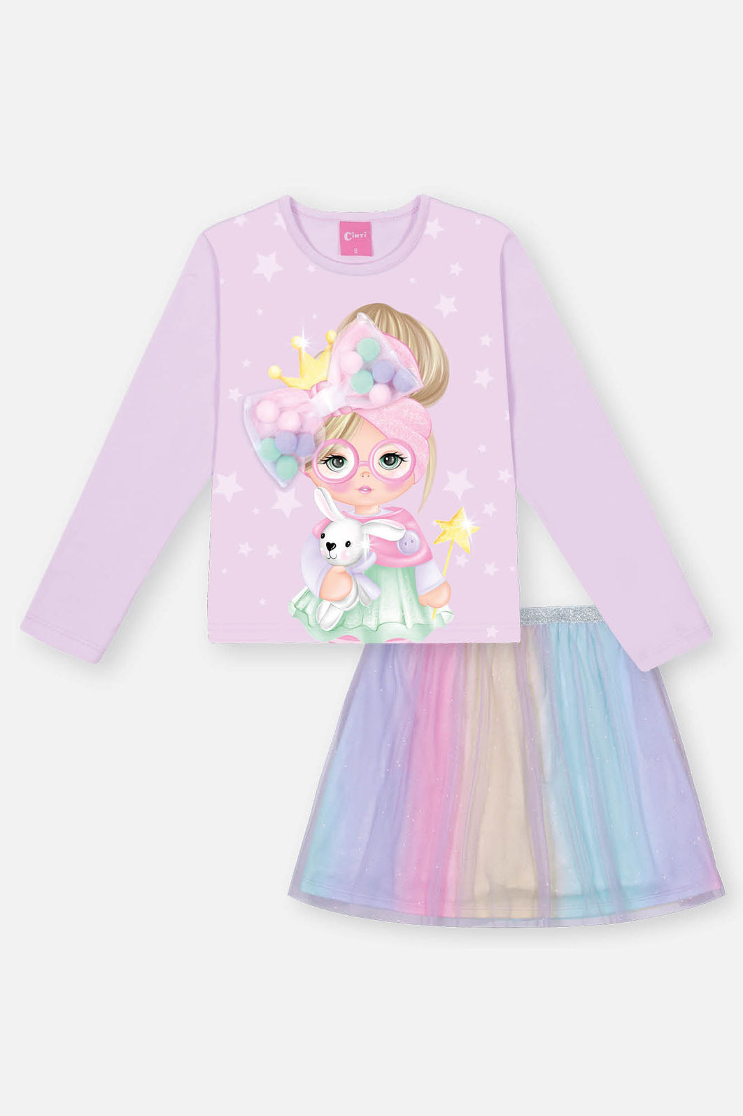 Conjunto Infantil Menina Blusa E Saia-Short Tule Lilás Mundo Cinti