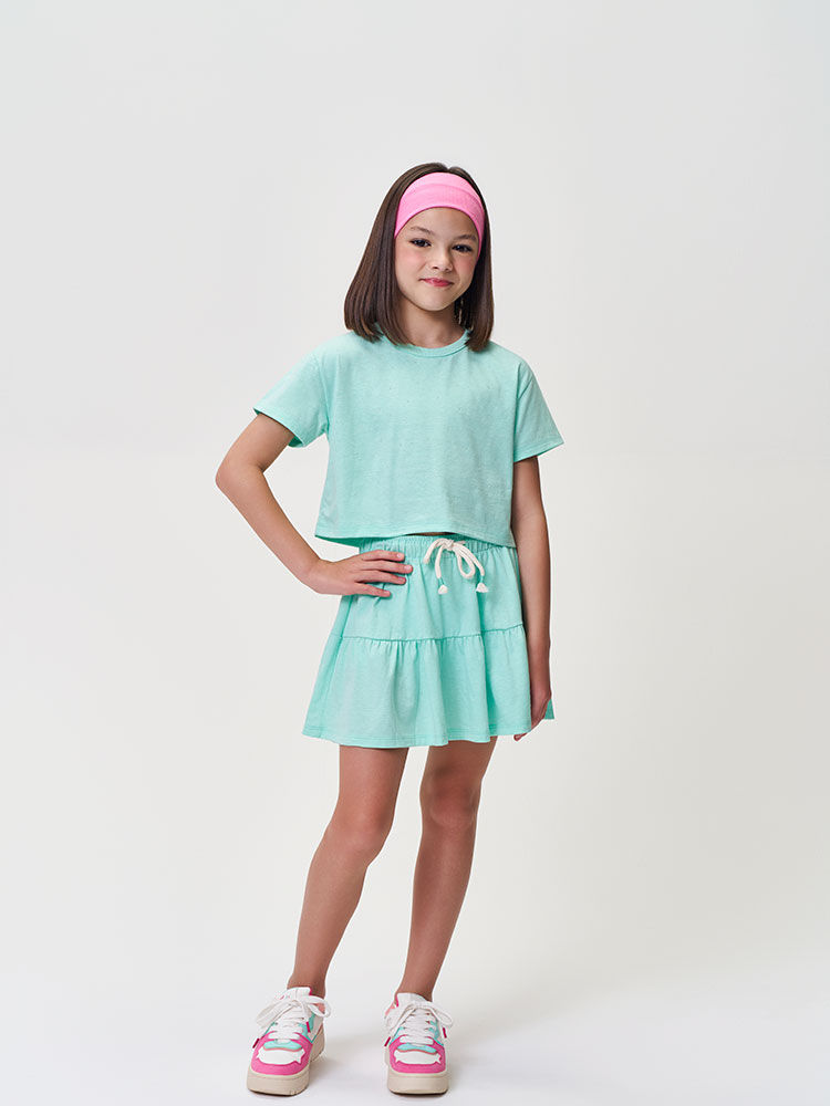 Conjunto Infantil Menina Cropped e Saia-Short com Strass Brisa