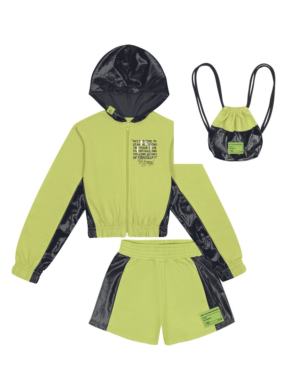 Conjunto Jaqueta E Short Com Bolsa Amarelo Neon E Preto CTV