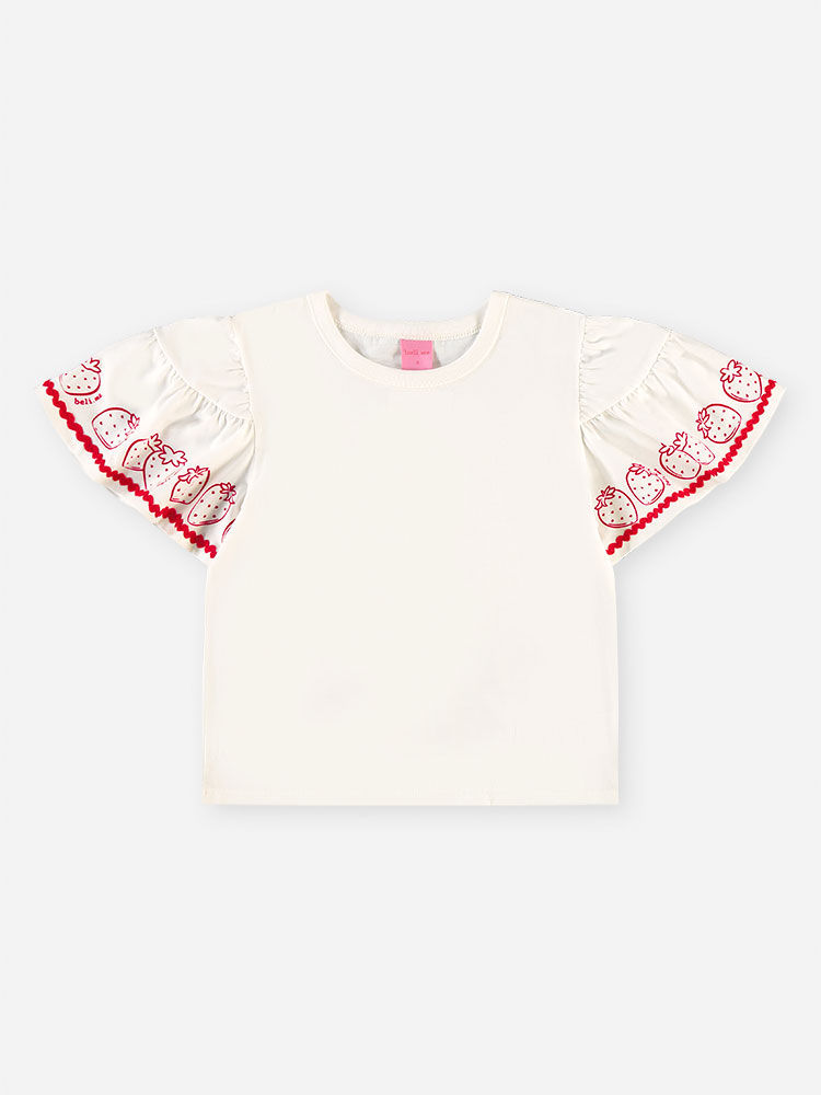 Conjunto Infantil Menina Blusa Morangos e Short-Saia com Glitter