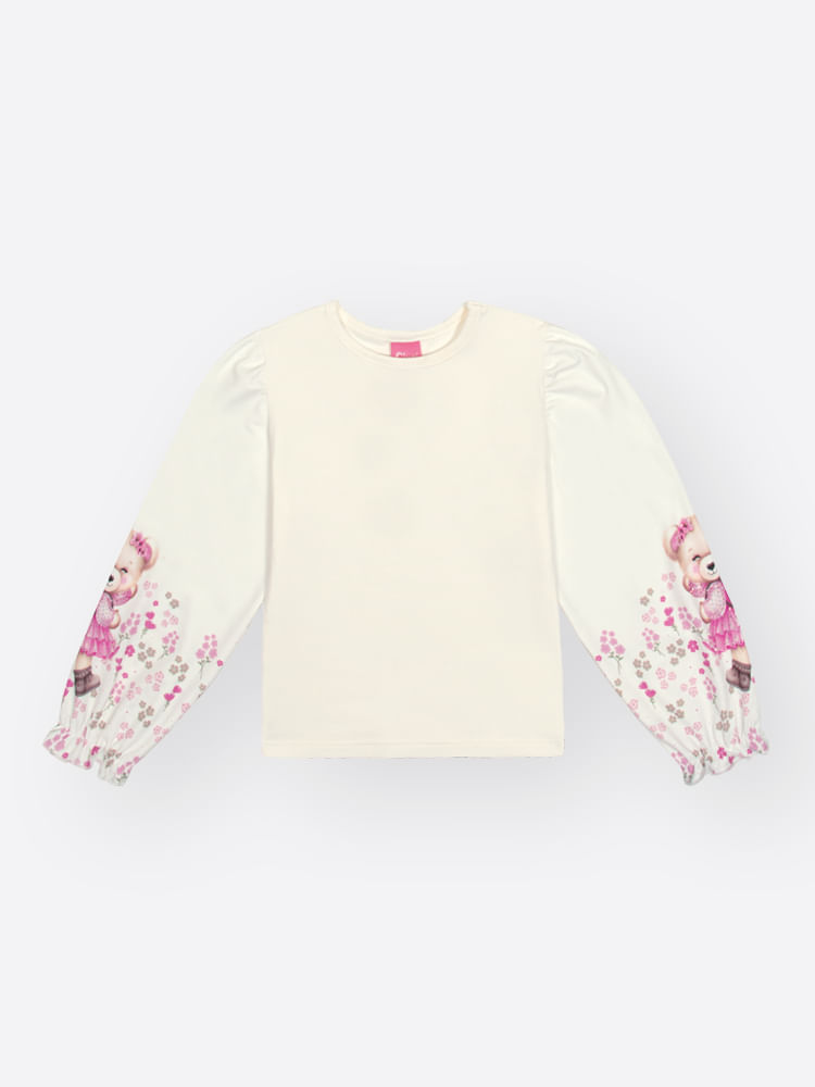Conjunto Infantil Menina Floral Ursinha Bege Mundo Cinti