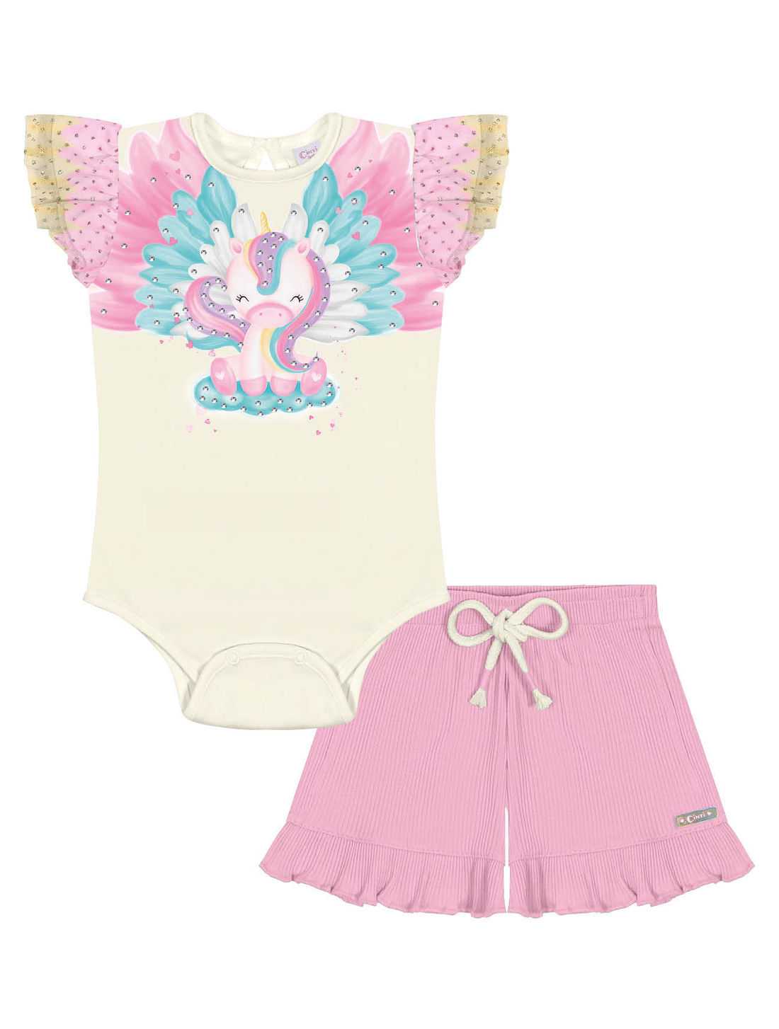 CONJ BODY E SHORTS NATURAL/ROSA IOGURTE