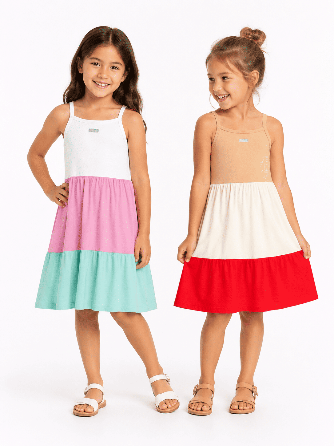 Vestido de Alça Infantil Color Block 3 Marias Bege Abrange