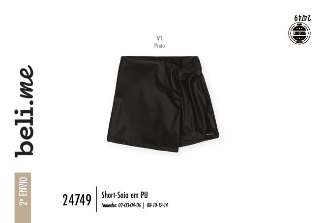 Short-Saia em P.U Infantil Menina Pop Star Beli.me
