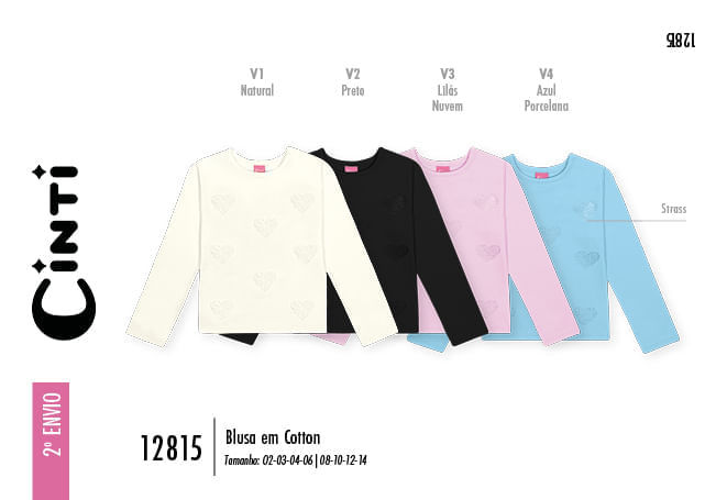 Blusa Menina Strass de Coração Mundo Cinti LILAS NUVEM
