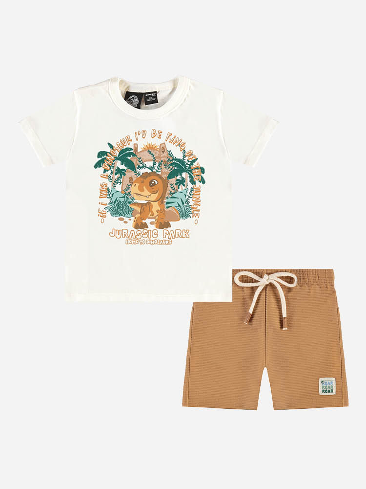 Conjunto Bebê Menino Jurassic World Camiseta Dinossauros e Bermuda Belga Conjunto Bebê Menino Jurassic World Camiseta Dinossauros e Bermuda Belga