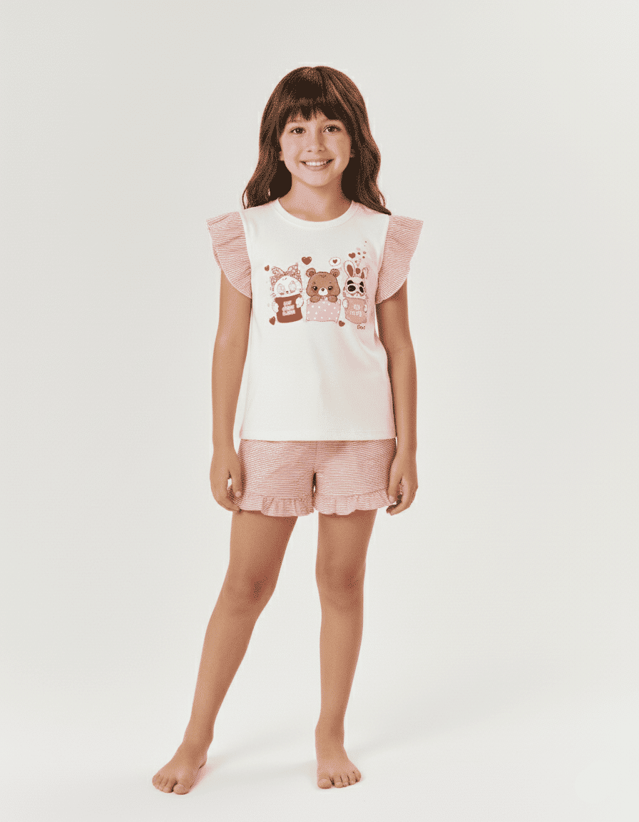 PIJAMA BLUSA E SHORTS NATURAL/VM MARTE