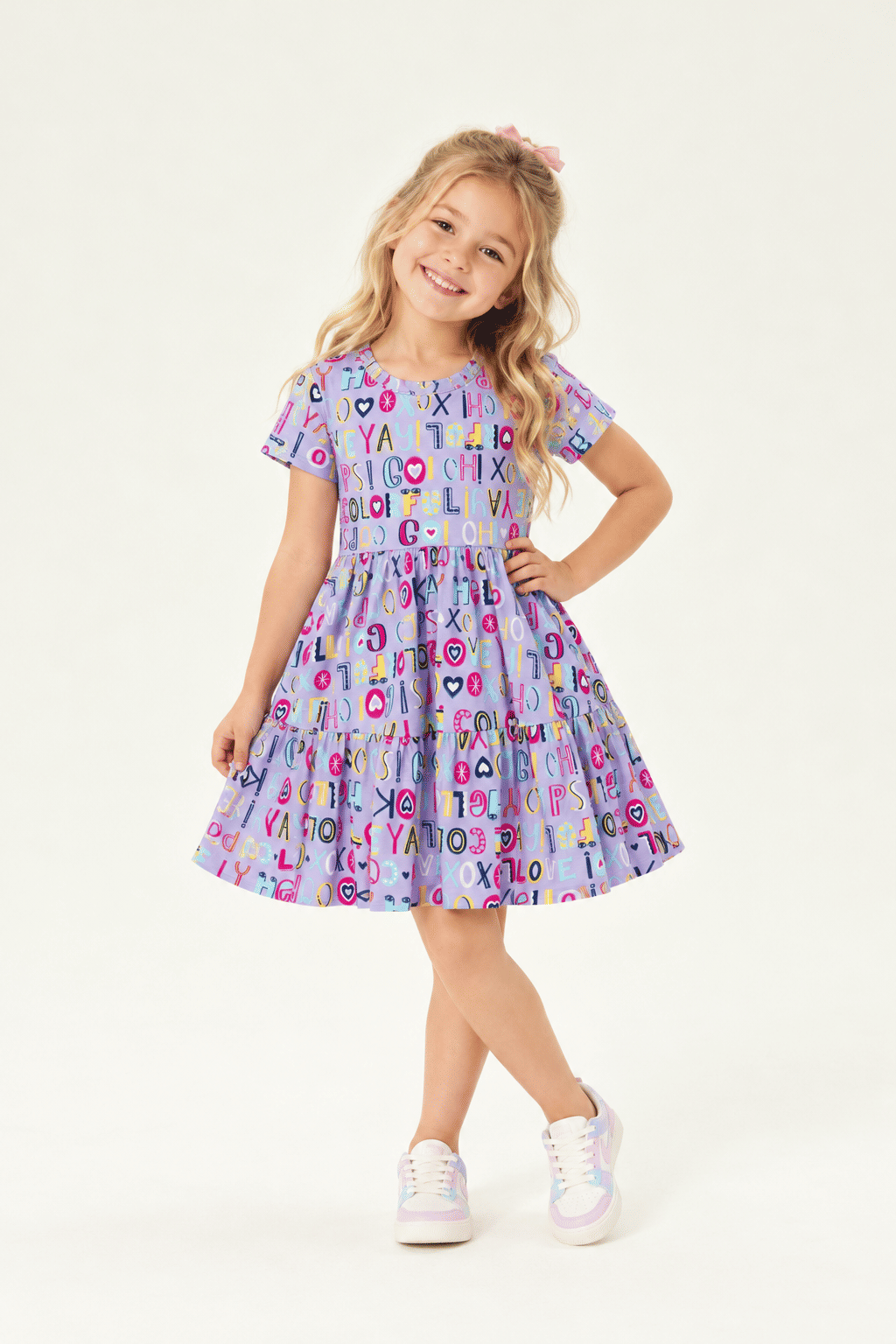 Vestido Infantil Estampado Letrinhas Roxo Vestido Infantil Estampado Letrinhas Roxo
