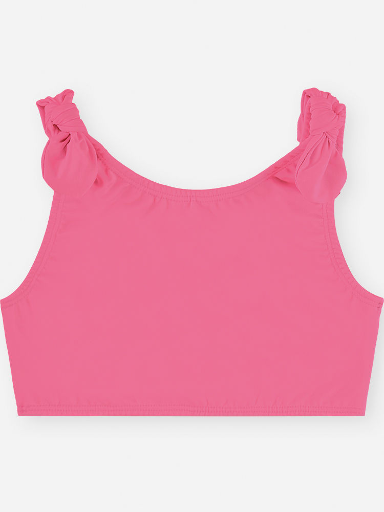 Biquíni Infantil Menina Liso com Babados em Malha UV Rosa Neon