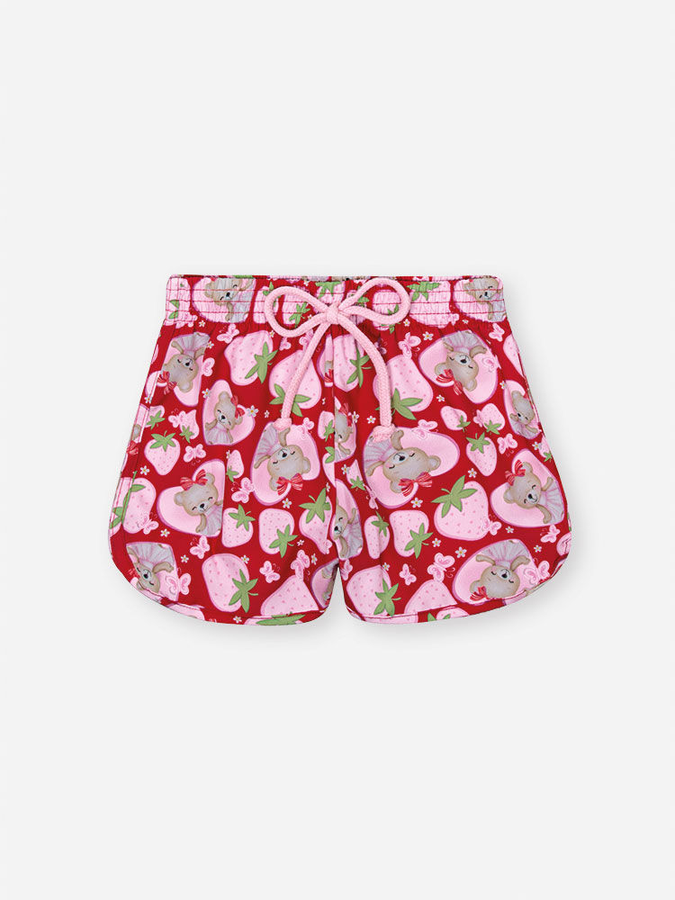Shorts Infantil em Nylon Estampado – Short Menina Moda Praia Verão com Cordão ROSA IOGURTE