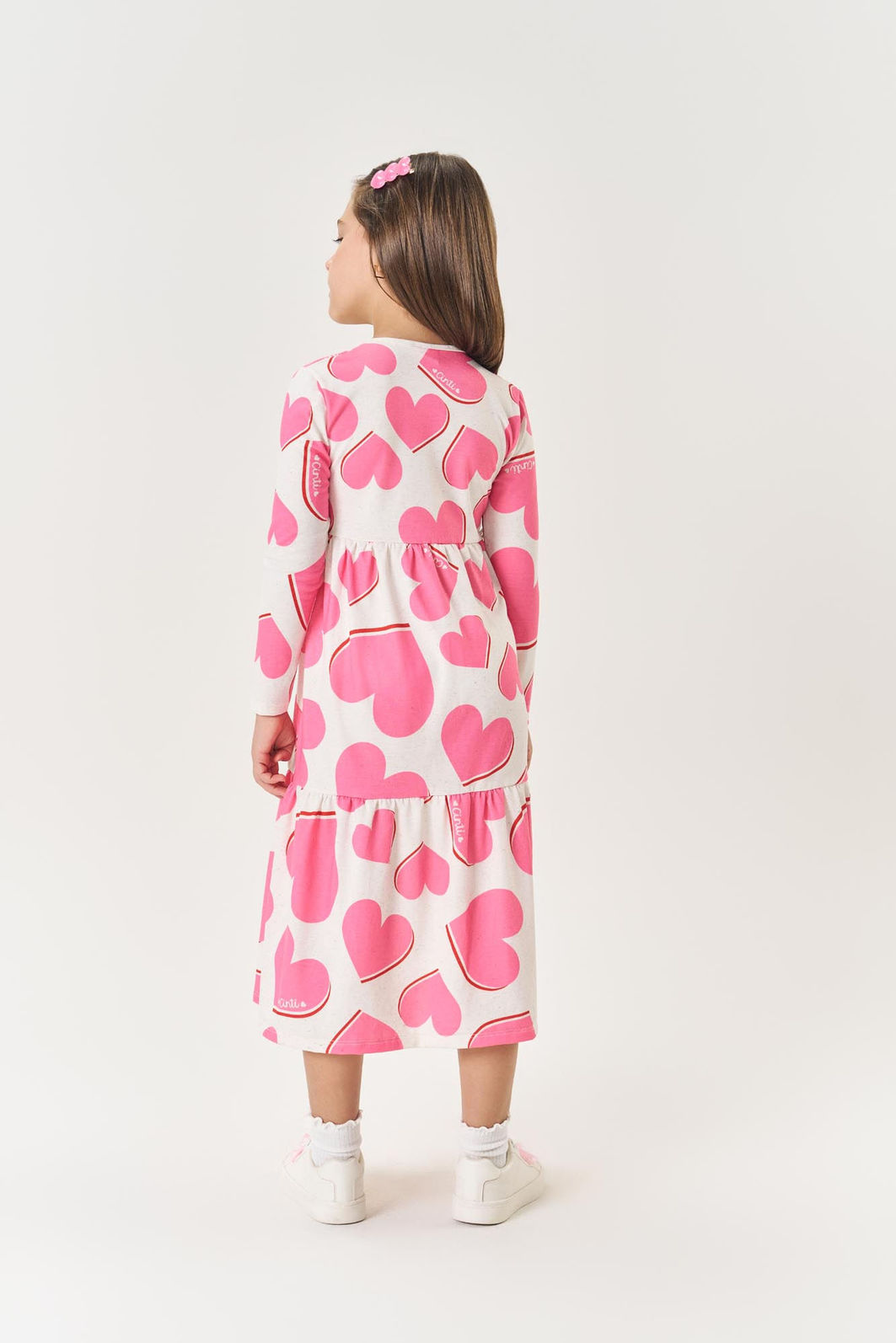 Vestido Midi Infantil Menina Corações Rosa Mundo Cinti
