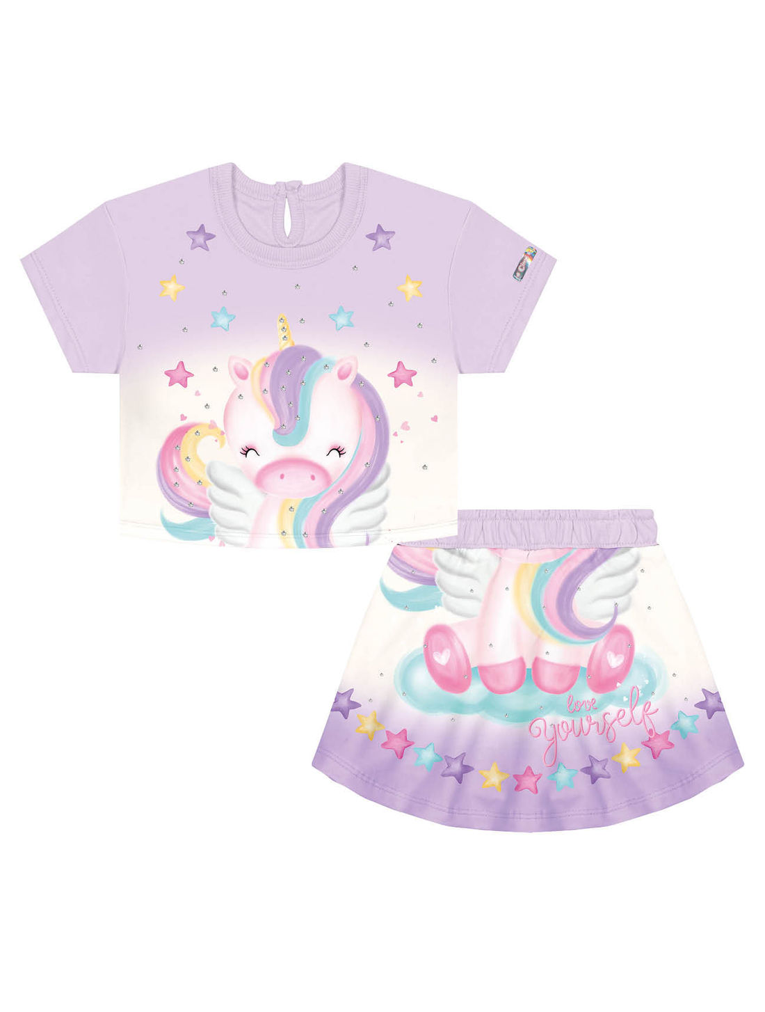 Conjunto Bebê Menina Blusa E Saia-Short Unicórnio Lilás Cinti
