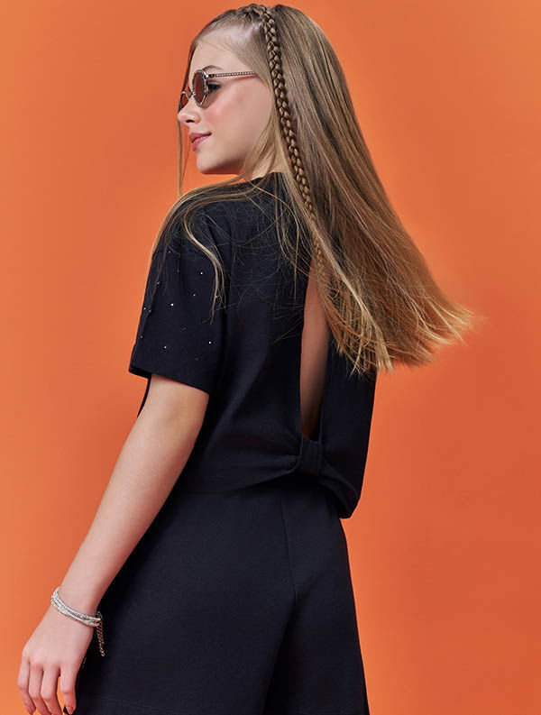 Short Clochard Teen Feminino Com Strass Preto Dway