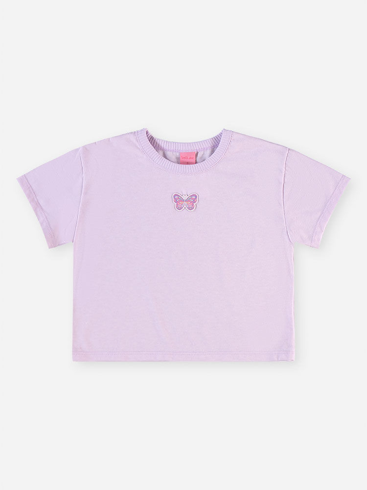 Conjunto Infantil Menina Blusa Boxy e Saia-Short com Babados Lilás