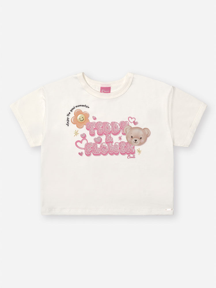 Conjunto Infantil Blusa Ursinho e Shorts Metalizado Branco