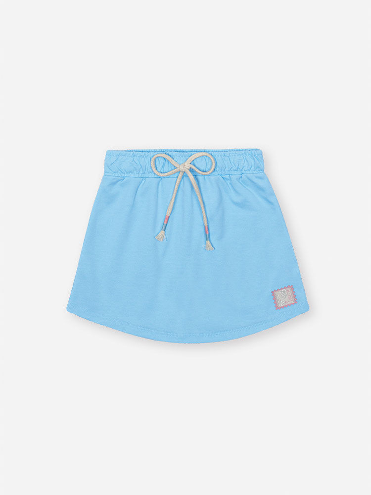 Conjunto Infantil com Blusa 100% Algodão e Shorts Saia em Moletinho – Look Menina Verão com Strass NATURAL/AZ PORCELANA