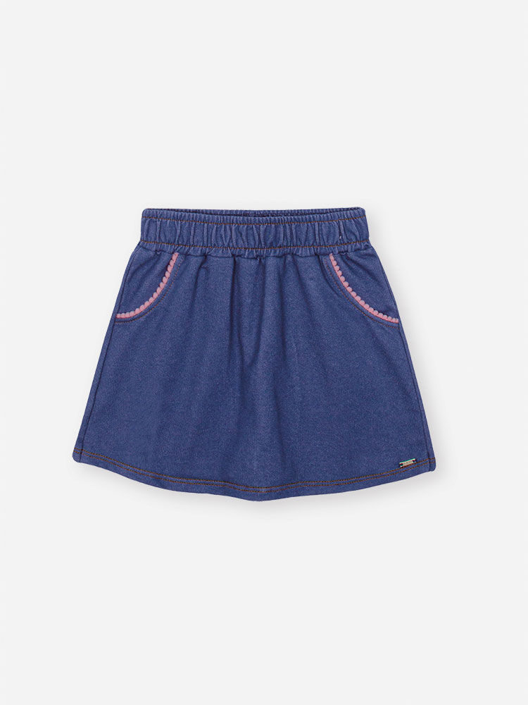 Shorts Saia Infantil em Molecotton Denim – Saia Short Menina Verão com Algodão e Elastano AZUL MARINHO