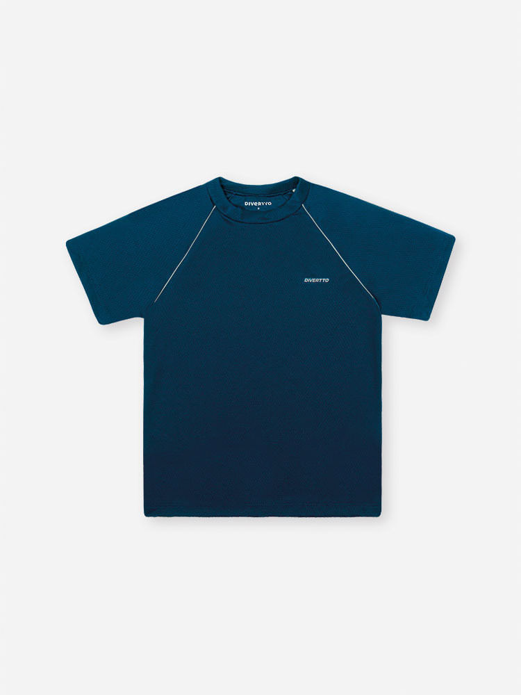 Camiseta Infantil Sportwear Tecnológica em Malha Fit Space Green com Termo Refletivo AZUL MARINHO